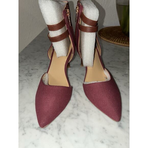 Iman High Heel Shoes Double Strap Ankle Sz 7 New Marsala Red #434569 Faux Suede - Picture 7 of 10